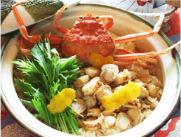 土鍋でカニ＆ホタテご飯